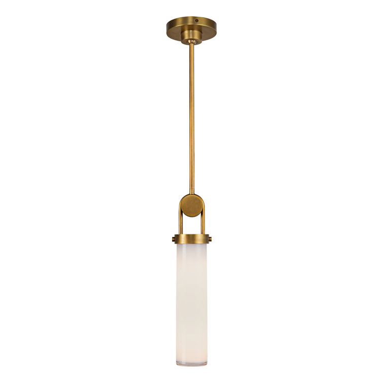 Vintage Brass and Opal Glass Cylinder Pendant Light