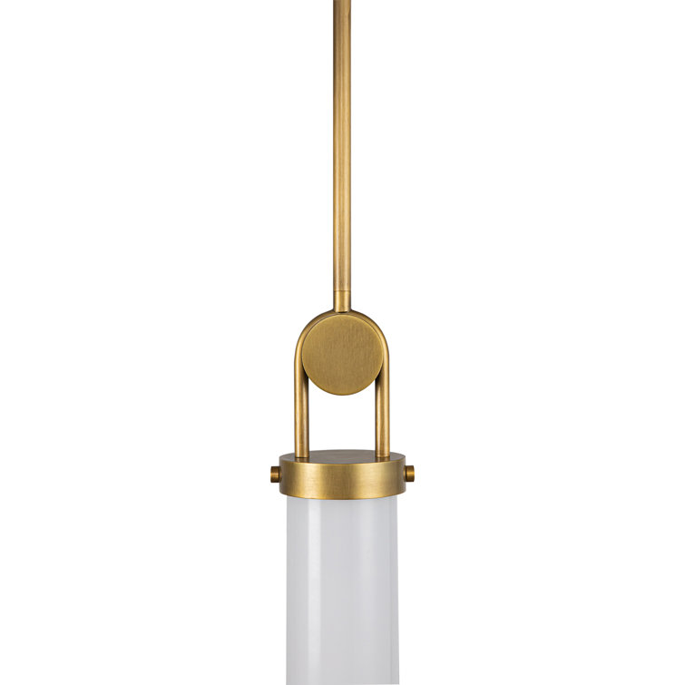Vintage Brass and Opal Glass Cylinder Pendant Light