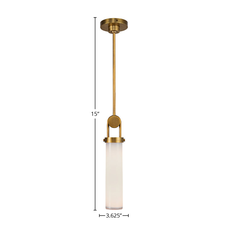 Vintage Brass and Opal Glass Cylinder Pendant Light