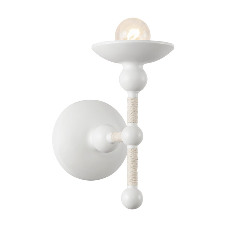 Matte White Coastal Vanity Wall Sconce with Rope Detail