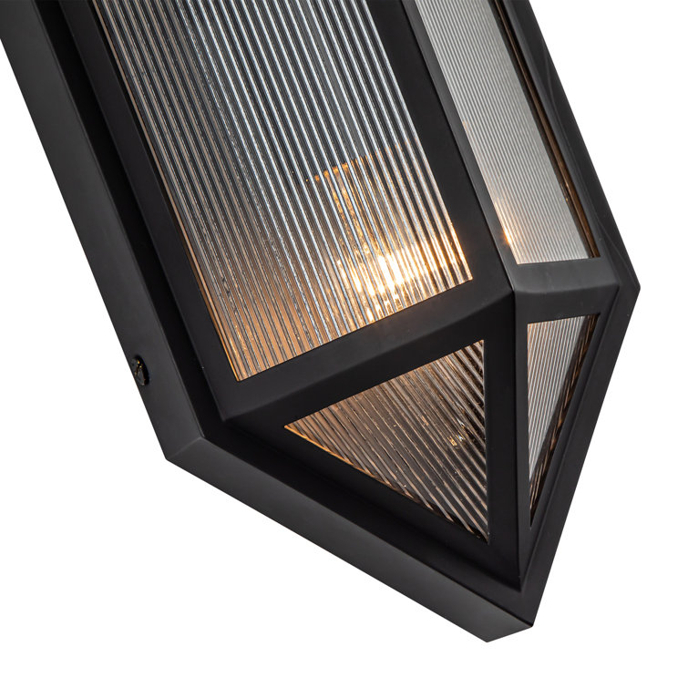 Black Ribbed Glass Modern Lantern Wall Sconce