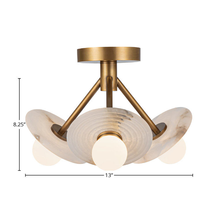 Vintage Brass and Alabaster Glass LED Semi Flush Mount
