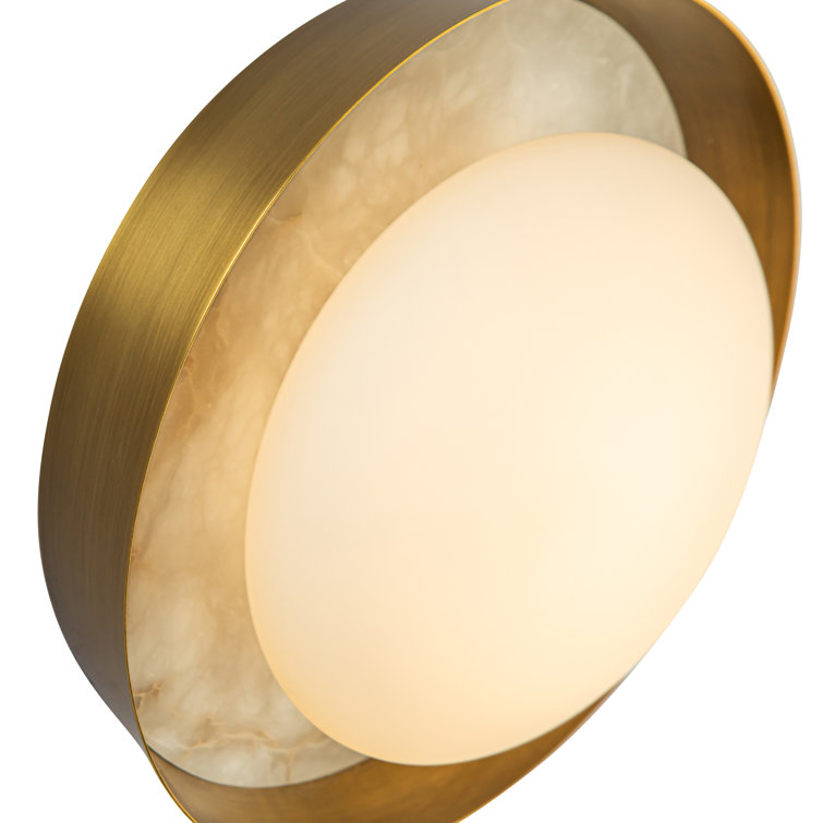 Vintage Brass Alabaster Dimmable Round Bath Sconce