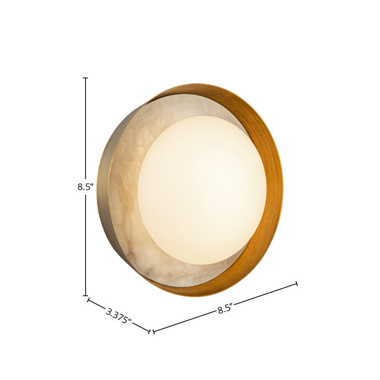 Vintage Brass Alabaster Dimmable Round Bath Sconce