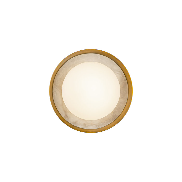 Vintage Brass Alabaster Dimmable Round Bath Sconce