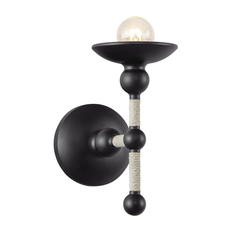 Matte Black and Cotton Rope Dimmable Vanity Sconce