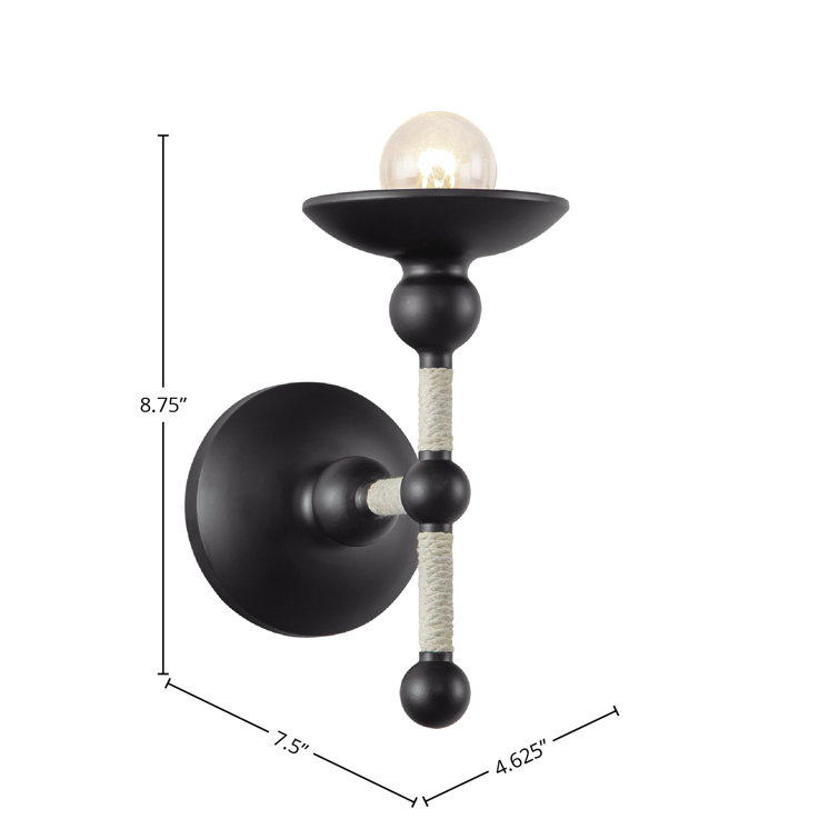 Matte Black and Cotton Rope Dimmable Vanity Sconce