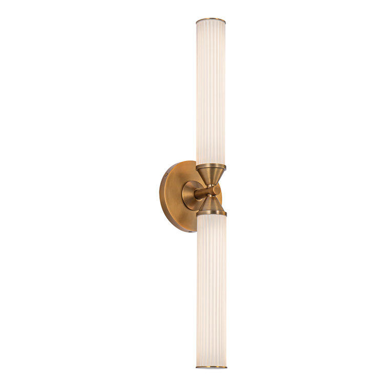Edwin Vintage Brass and Frosted Ribbed Glass LED Wall Sconce