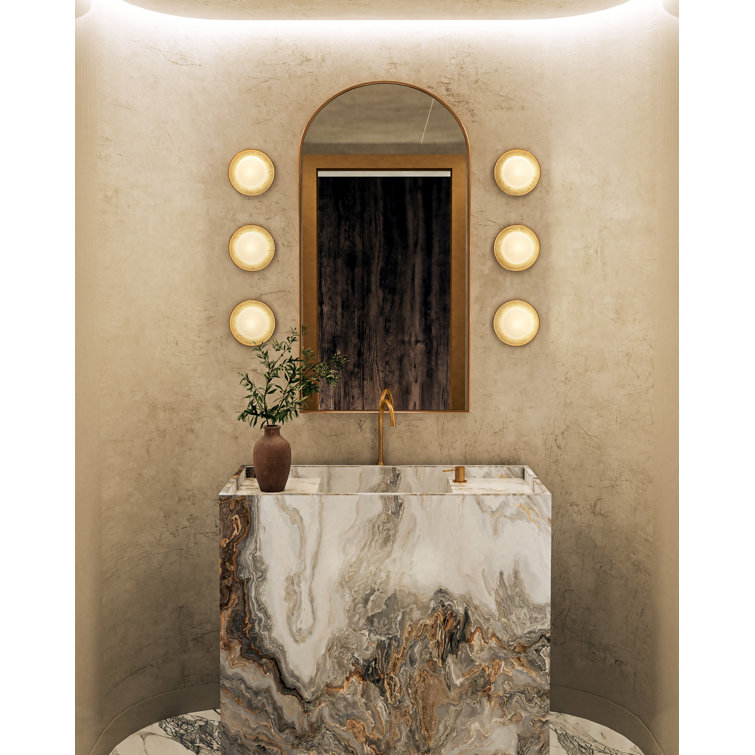 Vintage Brass Alabaster Dimmable Round Bath Sconce