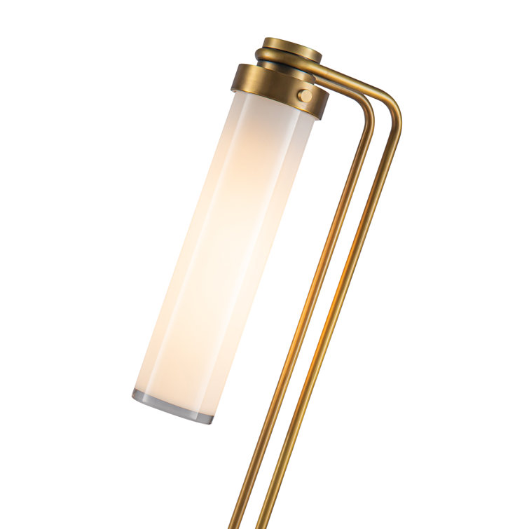 Vintage Brass and Opal Glass Industrial Table Lamp
