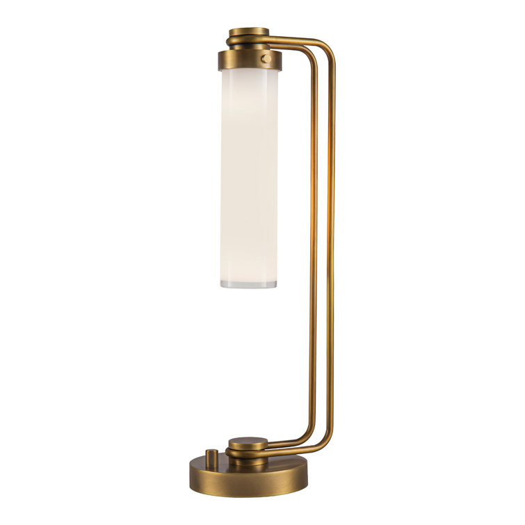 Vintage Brass and Opal Glass Industrial Table Lamp