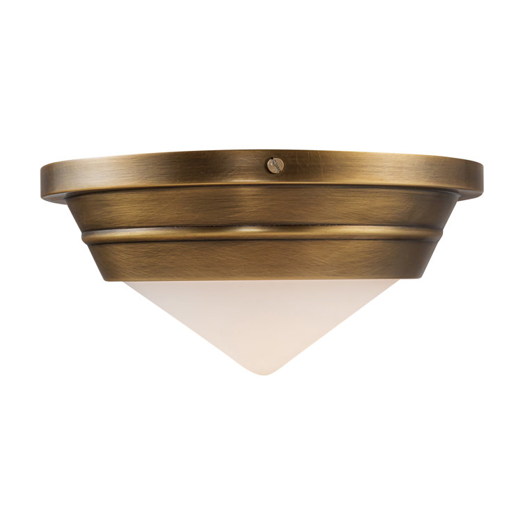 Vintage Brass and Opal Matte Glass Flush Mount Light
