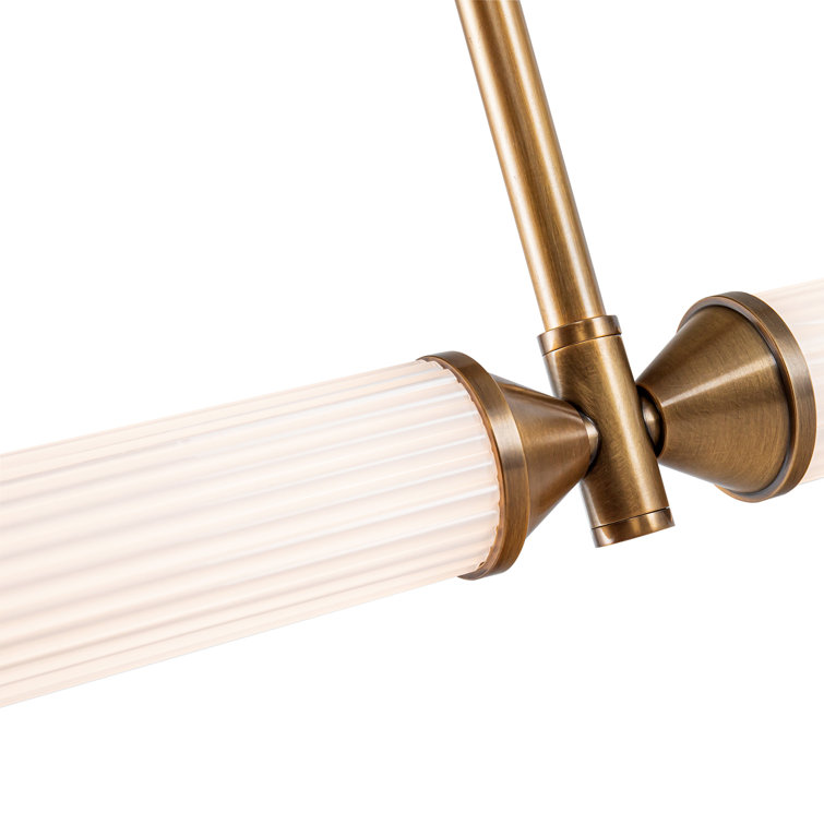 Edwin Vintage Brass and Frosted Ribbed Glass LED Island Pendant