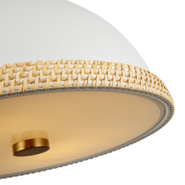 Vintage Brass and Matte White Glass Dome Pendant Light