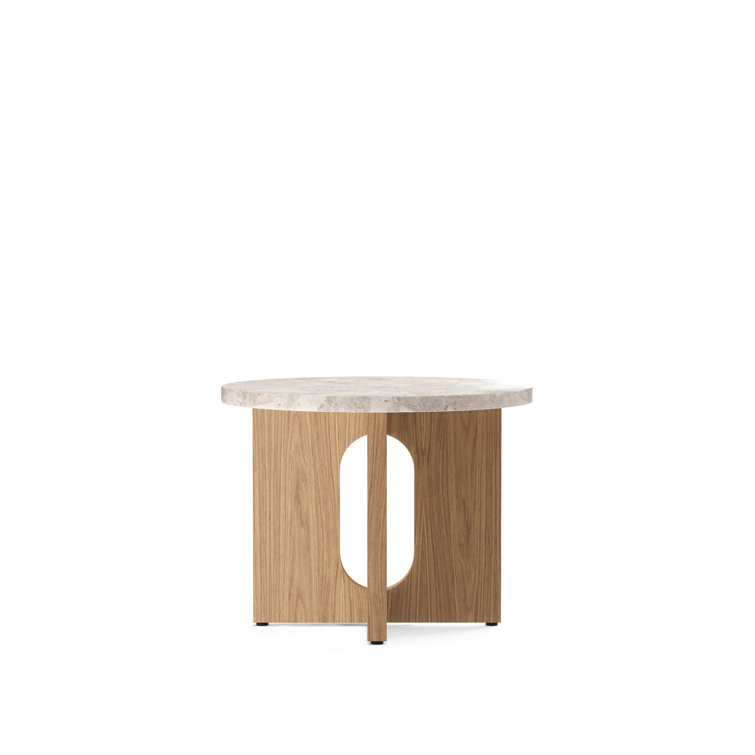 Natural Oak and Stone Round Side Table with Cross Legs