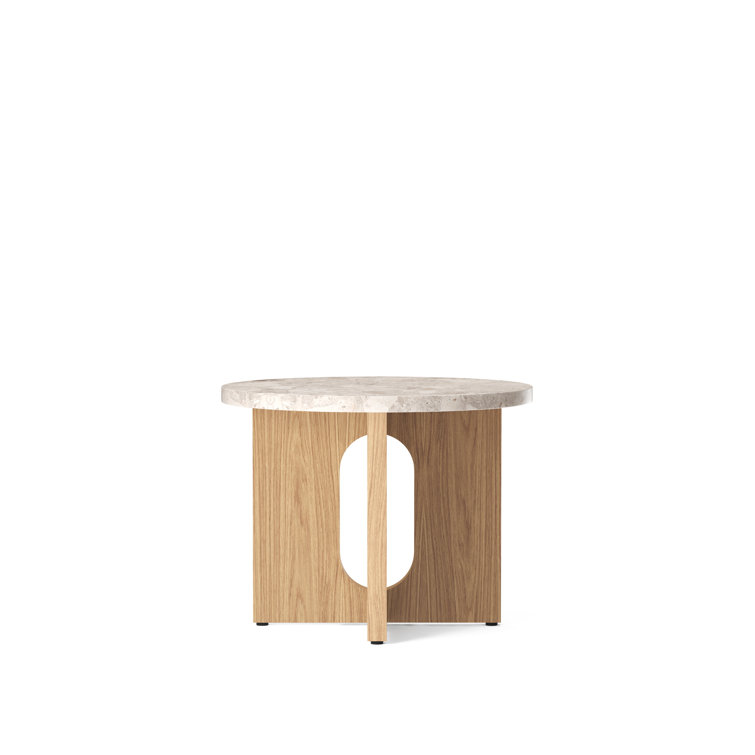 Natural Oak and Stone Round Side Table with Cross Legs