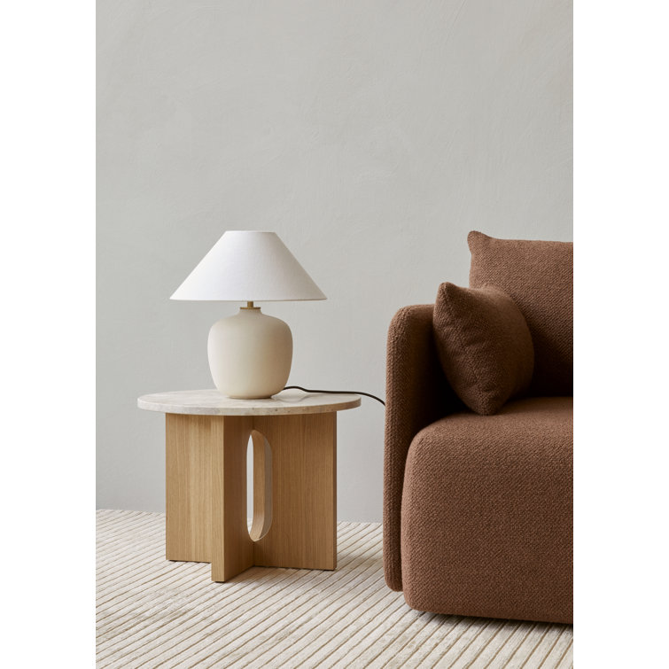 Natural Oak and Stone Round Side Table with Cross Legs