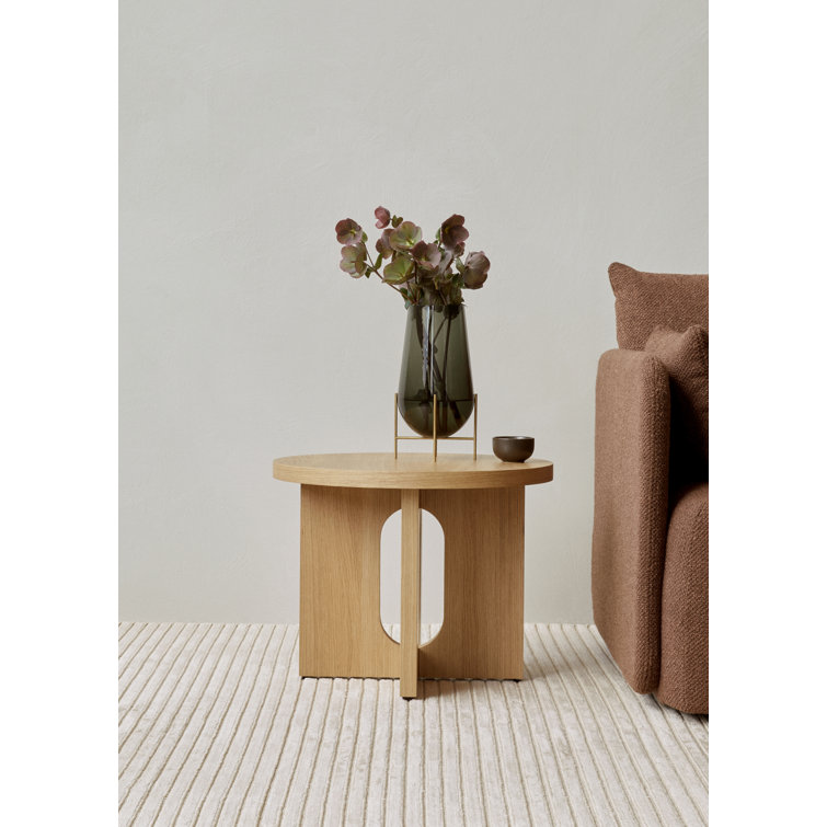 Natural Oak and Stone Round Side Table with Cross Legs