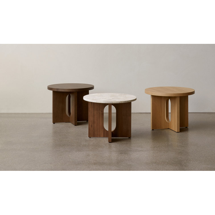 Natural Oak and Stone Round Side Table with Cross Legs