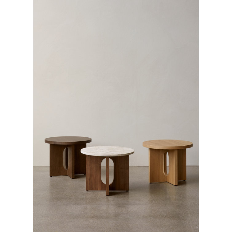 Natural Oak and Stone Round Side Table with Cross Legs