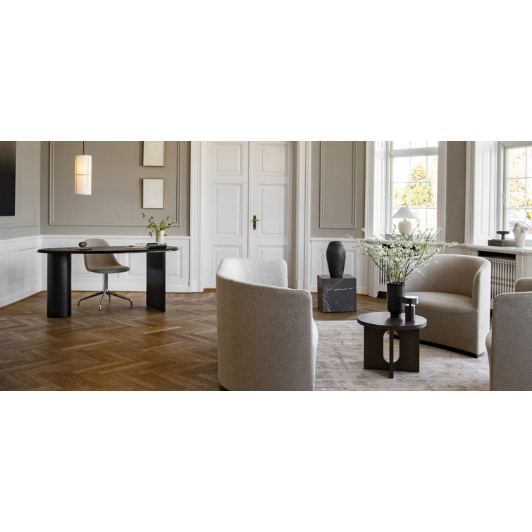 Natural Oak and Stone Round Side Table with Cross Legs