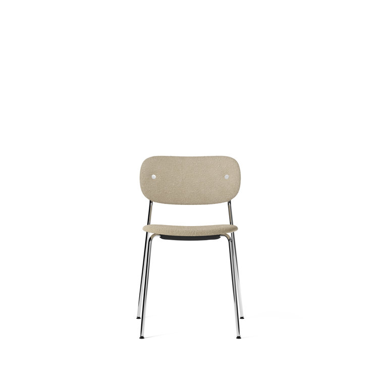 Beige Bouclé Upholstered Side Chair with Chrome Frame
