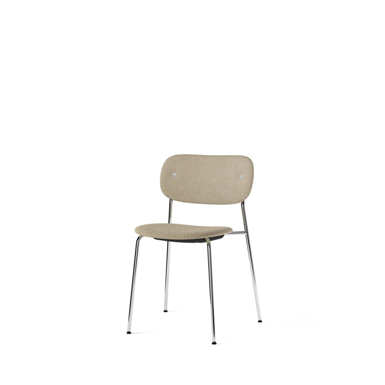 Beige Bouclé Upholstered Side Chair with Chrome Frame