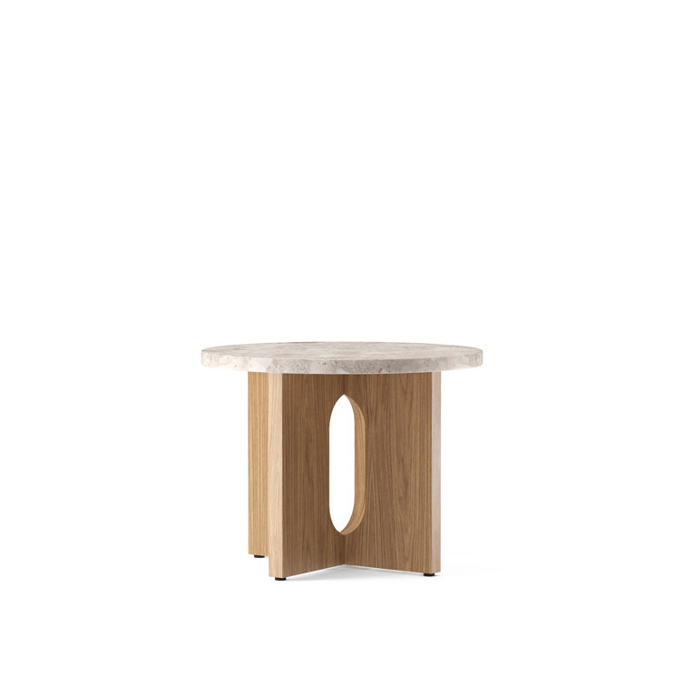Natural Oak and Stone Round Side Table with Cross Legs