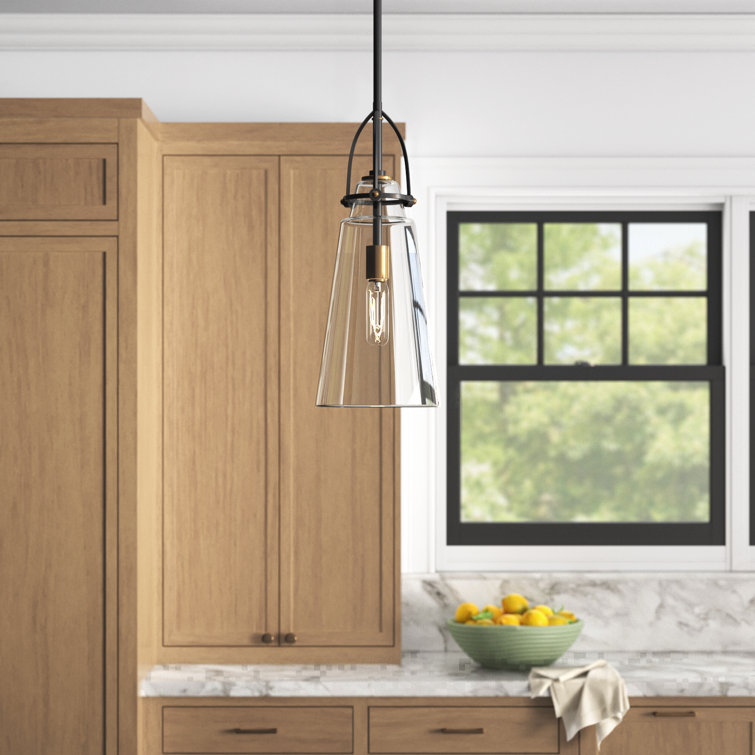 Black and Clear Glass Single Pendant Light with Adjustable Rod