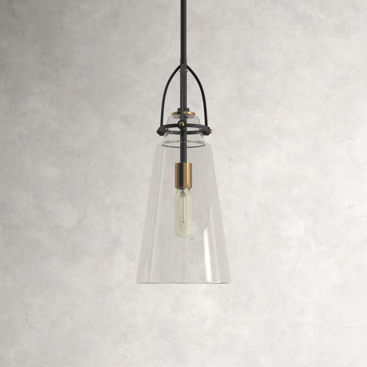 Black and Clear Glass Single Pendant Light with Adjustable Rod