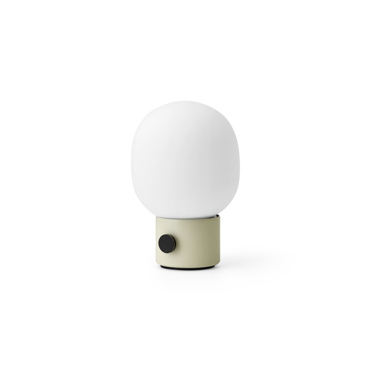 Alabaster White Cordless Steel Table Lamp with Mouth Blown Glass Shade