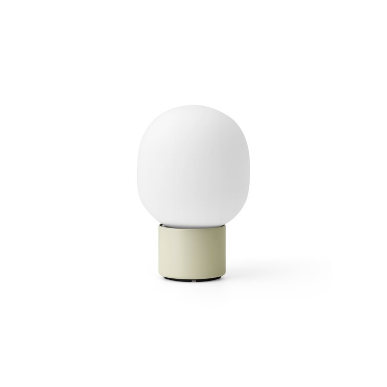 Alabaster White Cordless Steel Table Lamp with Mouth Blown Glass Shade