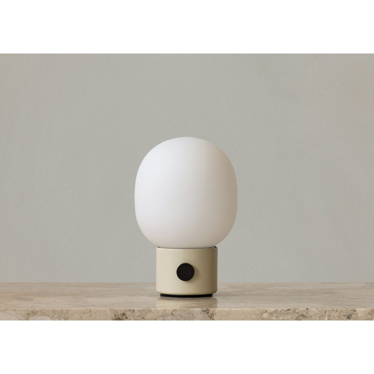 Alabaster White Cordless Steel Table Lamp with Mouth Blown Glass Shade