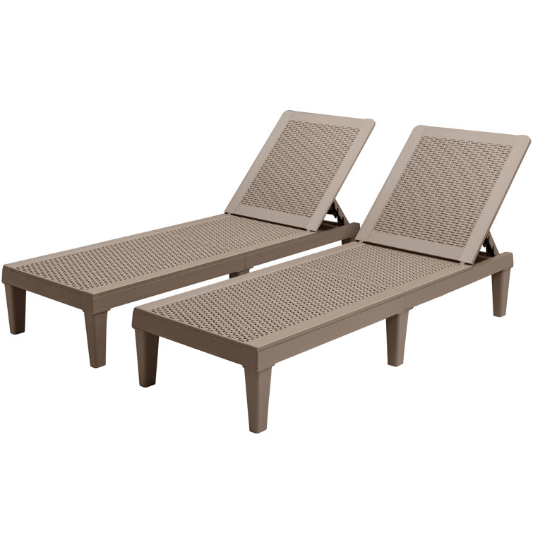 Light Brown Polypropylene Outdoor Adjustable Chaise Lounge Set