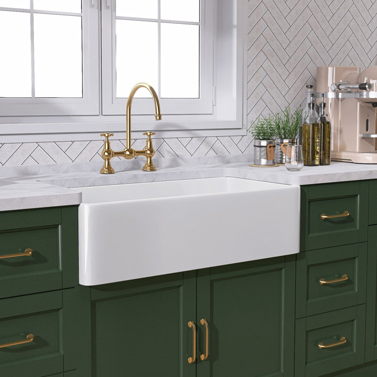 White Fireclay Single Bowl Farmhouse Kitchen Sink with Grid