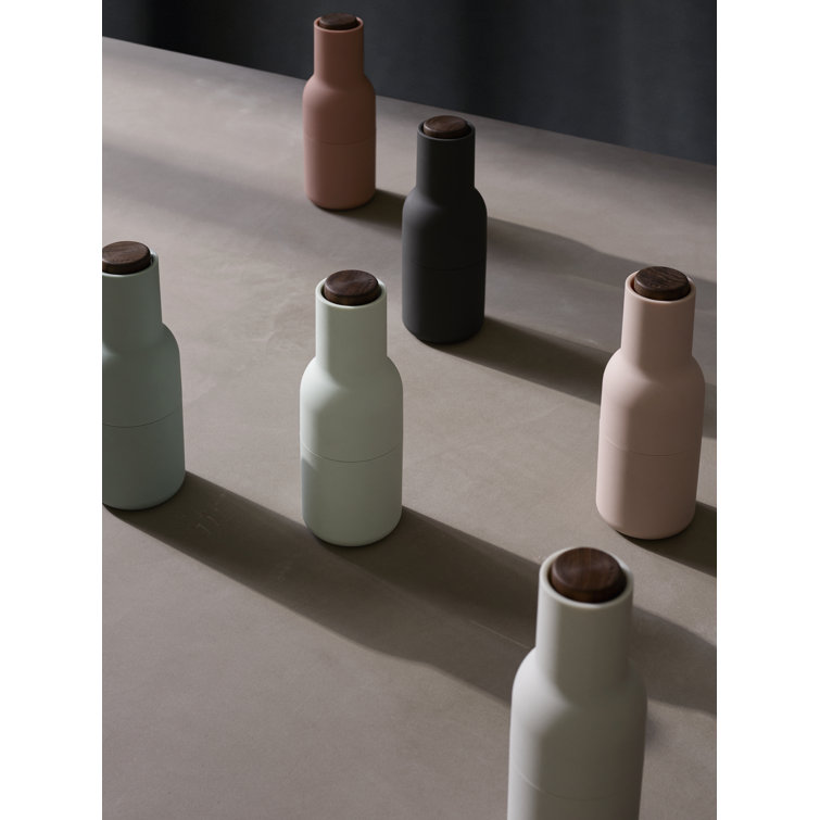 Scandinavian Nude Bottle-Shaped Spice Grinders with Walnut Lid (Set of 2)