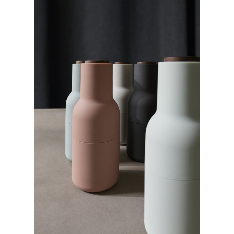 Scandinavian Nude Bottle-Shaped Spice Grinders with Walnut Lid (Set of 2)