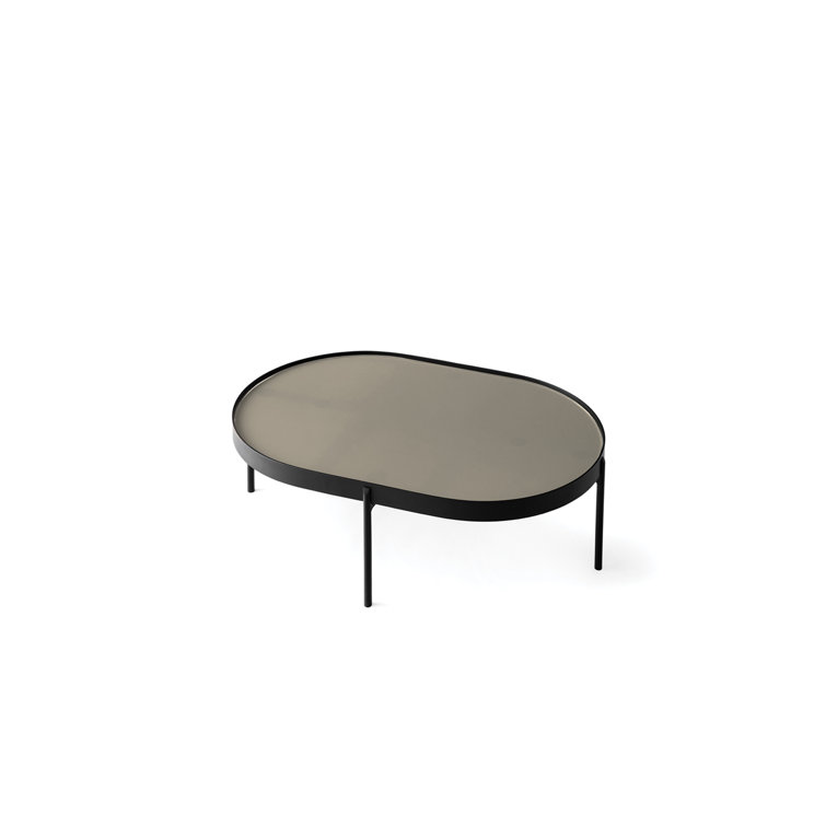 Large Brown Oval Glass Coffee Table with Slim Legs
