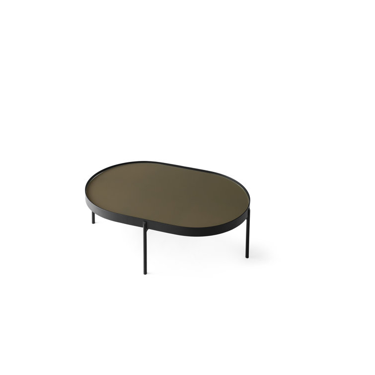 Large Brown Oval Glass Coffee Table with Slim Legs