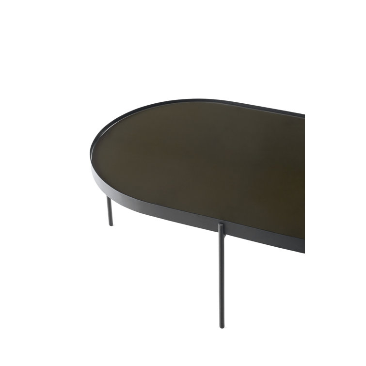 Large Brown Oval Glass Coffee Table with Slim Legs