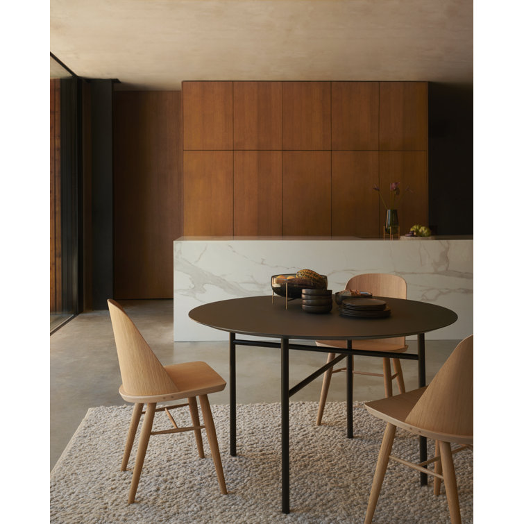 Round Dark Stained Oak Scandinavian Dining Table for Eight
