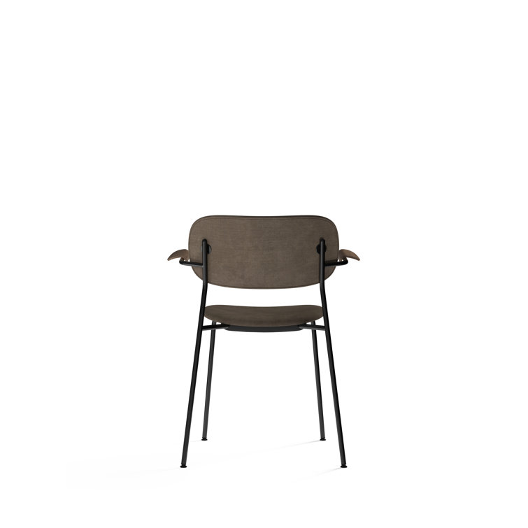 Cozy Minimalist Black Leather and Chrome Dining Chair with Armrests