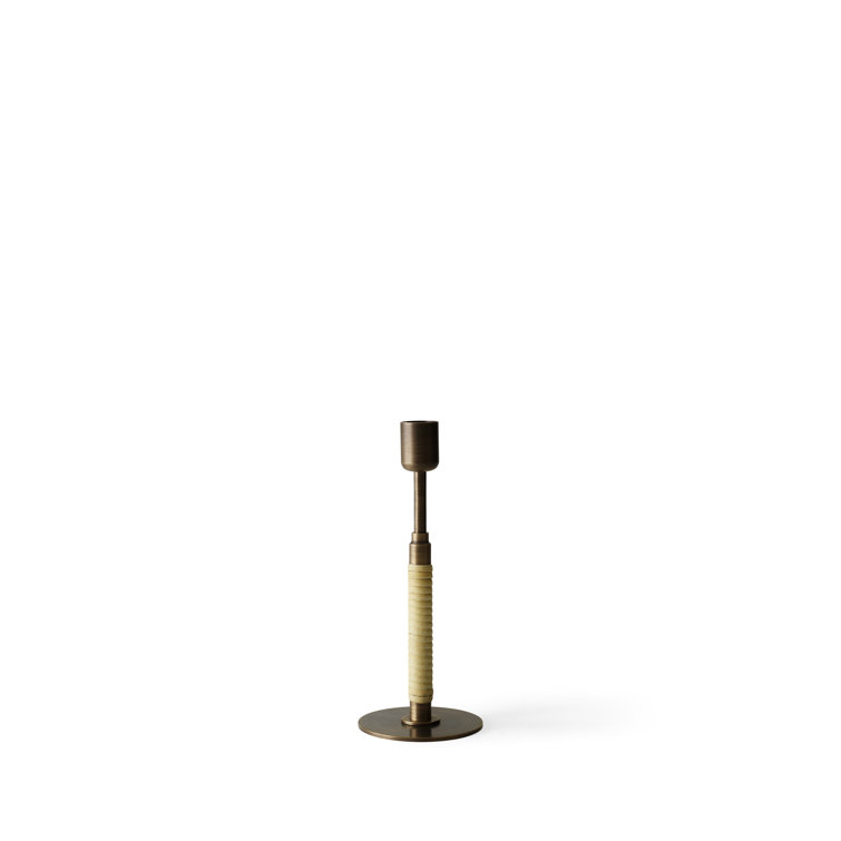 Duca Polished Brass Adjustable Candlestick with Rattan Wrap