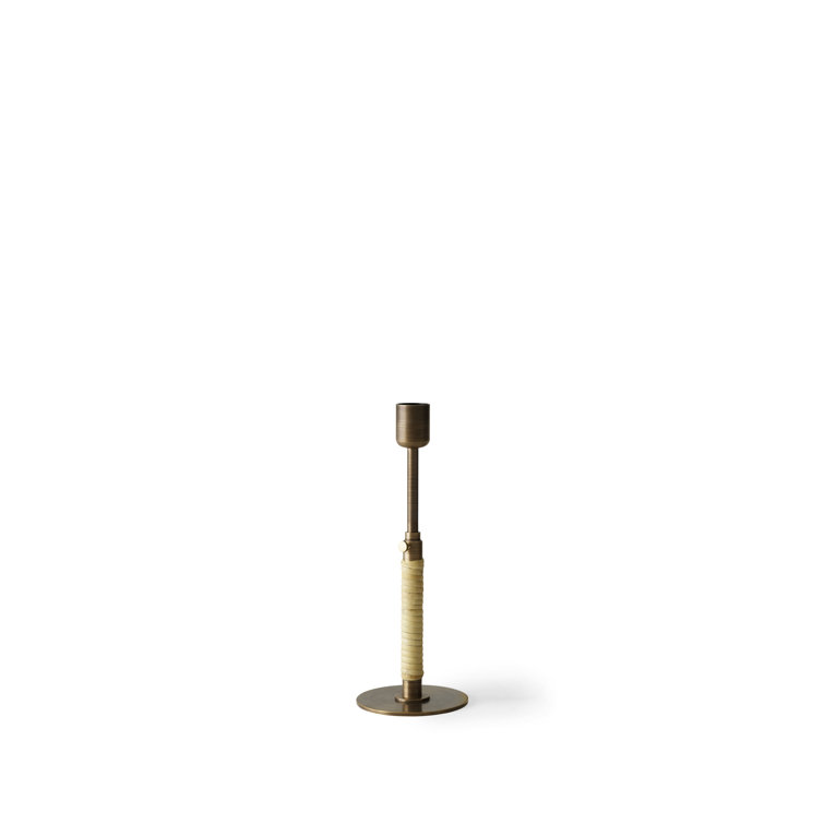 Duca Polished Brass Adjustable Candlestick with Rattan Wrap