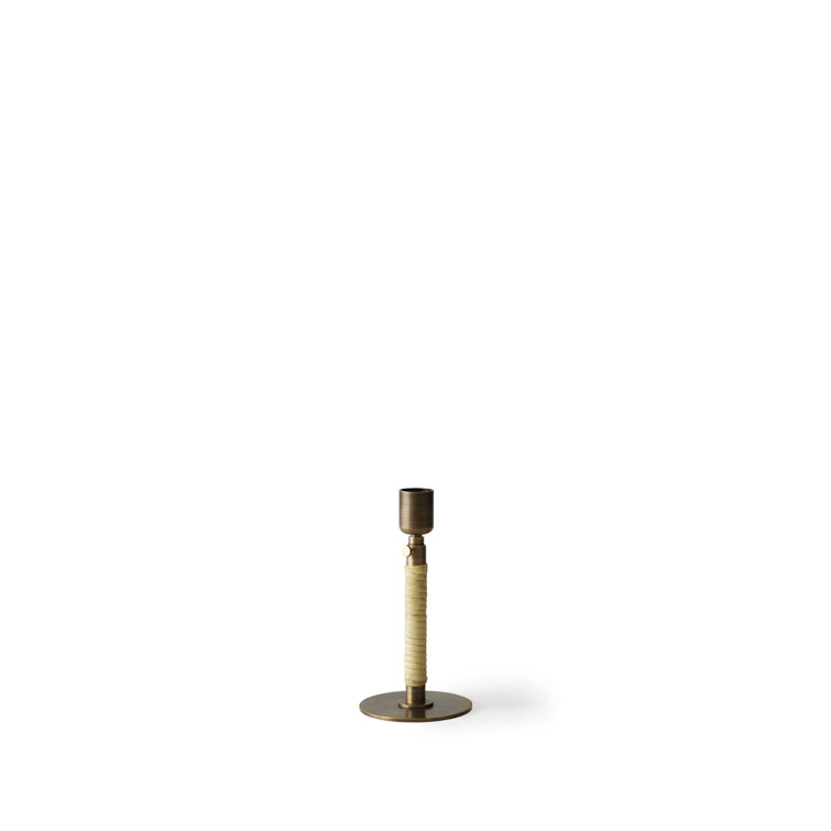 Duca Polished Brass Adjustable Candlestick with Rattan Wrap
