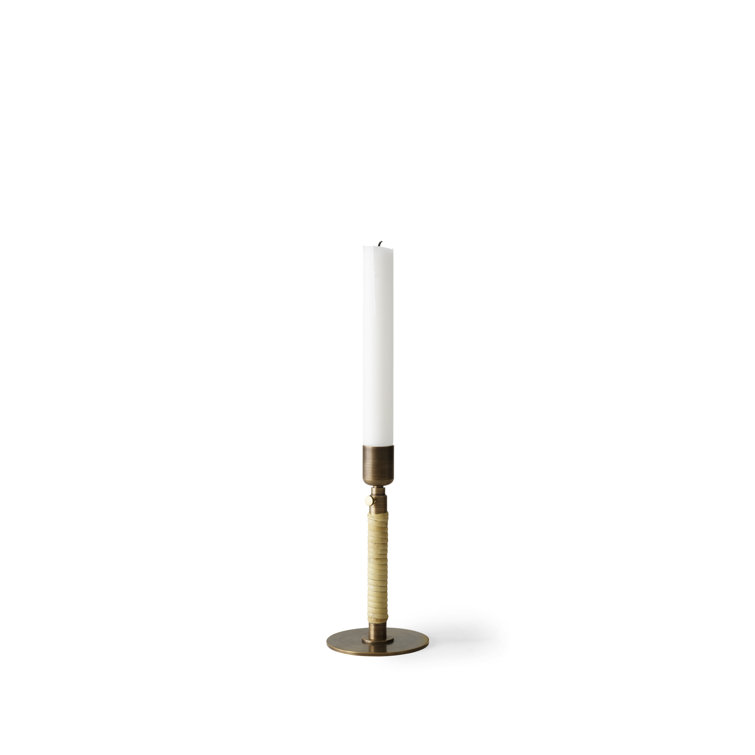 Duca Polished Brass Adjustable Candlestick with Rattan Wrap