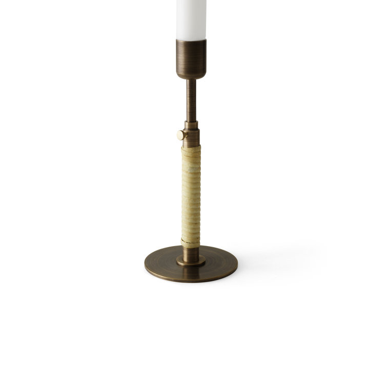 Duca Polished Brass Adjustable Candlestick with Rattan Wrap