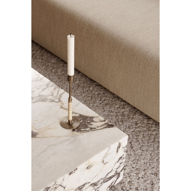 Duca Polished Brass Adjustable Candlestick with Rattan Wrap