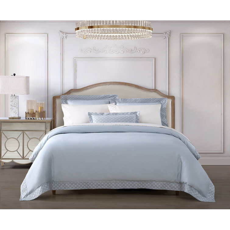 Light Blue Cotton Sateen Queen Duvet Cover Set