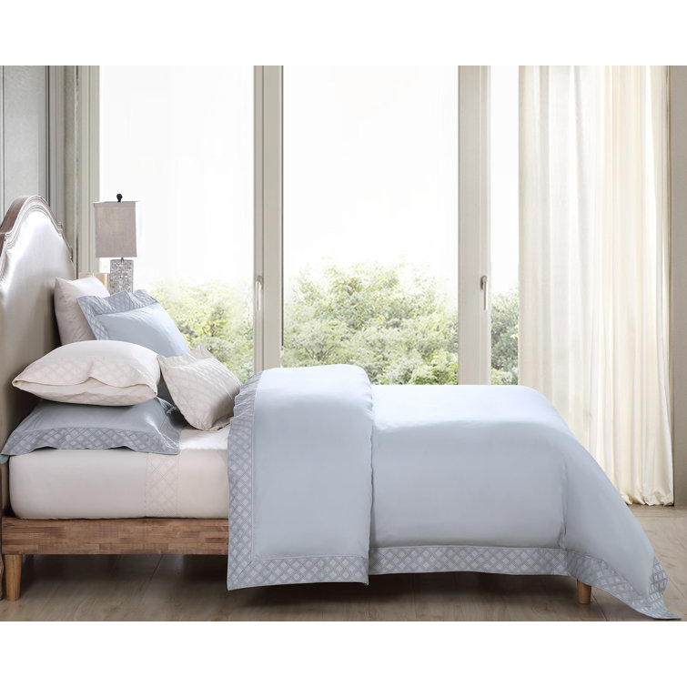 Light Blue Cotton Sateen Queen Duvet Cover Set